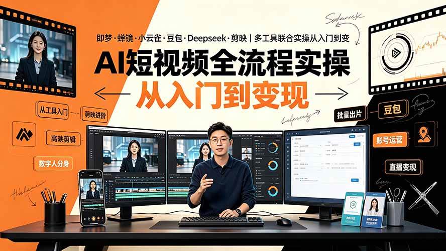 （19250期）AI短视频全流程实操：即梦·蝉镜·小云雀·豆包·Deepseek·剪映｜多工具联合实操从入门到变现-云创网