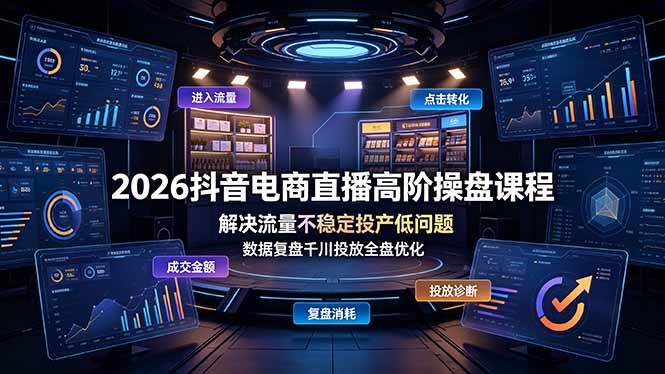 （19159期）2026抖音电商直播高阶操盘课程，解决流量不稳定投产低问题，数据复盘千川投放全盘优化-云创网