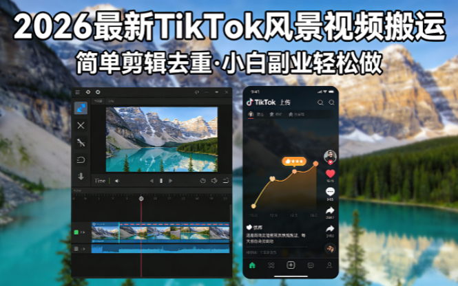 2026最新TikTok风景视频搬运简单剪辑去重小白副业月入 8000-云创网
