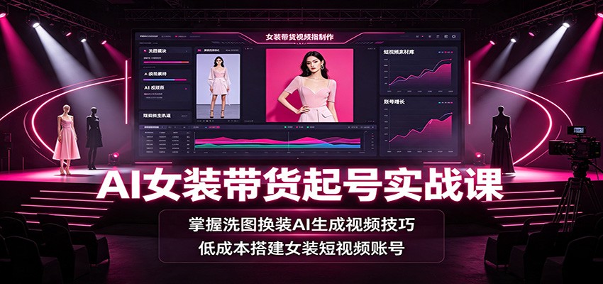 AI女装带货起号实战课：掌握洗图换装AI生成视频技巧，低成本搭建女装短视频账号-云创网