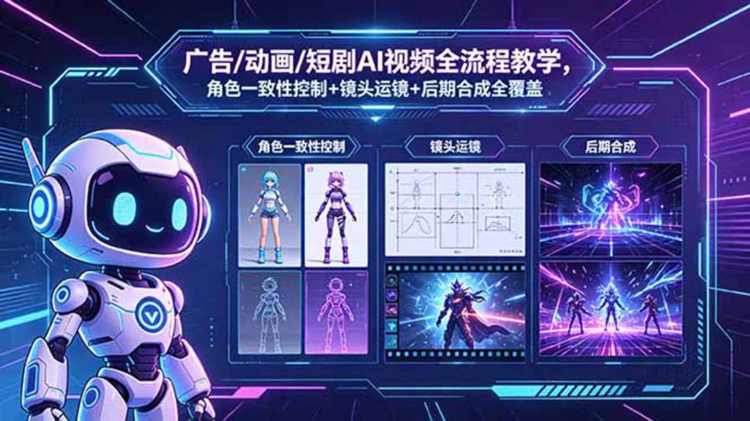 广告/动画/短剧AI视频全流程教学，角色一致性控制+镜头运镜+后期合成全覆盖-云创网