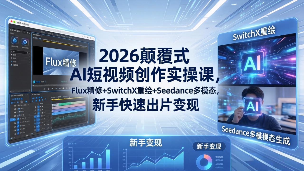 2026颠覆式 AI短视频创作课-5月更新，Flux精修+SwitchX重绘+Seedance多模态，新手快速出片变现-云创网