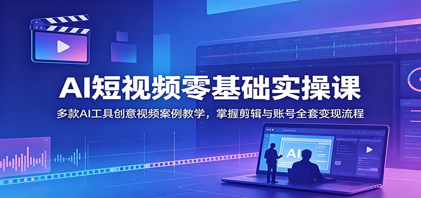 AI短视频零基础实操课：多款AI工具创意视频案例教学，掌握剪辑与账号全套变现流程-云创网