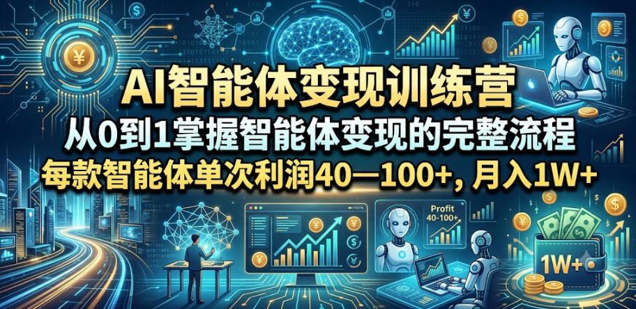 AI智能体变现训练营，从0到1掌握智能体变现的完整流程，每款智能体单次利润40—100+，月入1W+-云创网