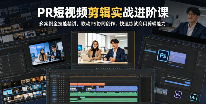 PR短视频剪辑实战进阶课，多案例全技能精讲，联动PS协同创作，快速练就商用剪辑能力-云创网