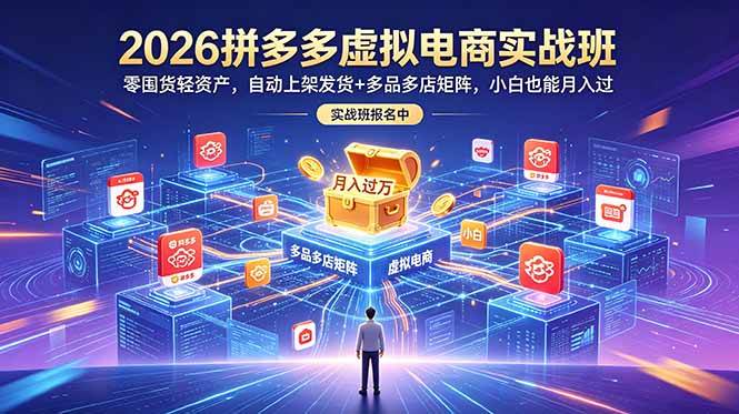 （18879期）2026拼多多虚拟电商实战班：零囤货轻资产，自动上架发货+多品多店矩阵，小白也能月入过万-云创网