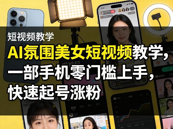 AI氛围美女短视频教学，一部手机零门槛上手，快速起号涨粉-云创网