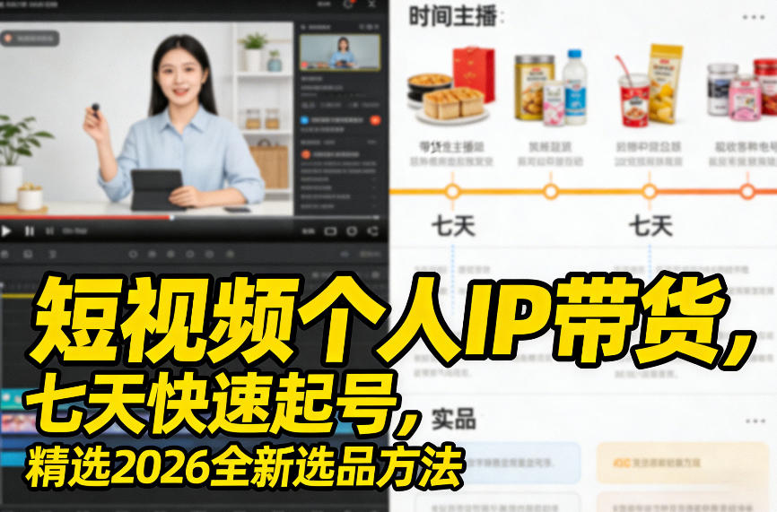 短视频个人IP带货，七天快速起号，精选2026全新选品方法-云创网