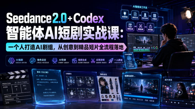 Seedance2.0+Codex智能体AI短剧实战课：一个人打造AI剧组，从创意到精品短片全流程-云创网