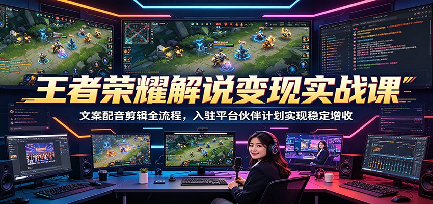 王者荣耀解说变现实战课：文案配音剪辑全流程，入驻平台伙伴计划实现稳定增收-云创网