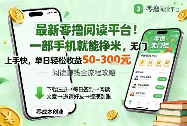 最新零撸阅读平台！一部手机就能挣米，无门槛上手快，单日轻松收益50-3张【揭秘】-云创网