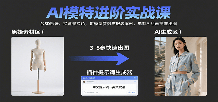 AI模特进阶实战课：含SD部署、换背景换色，讲模型参数与服装案例，电商AI绘画高效出图-云创网