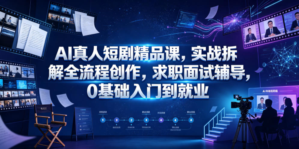 AI真人短剧精品课，实战拆解全流程创作，求职面试辅导，0基础入门到就业-云创网