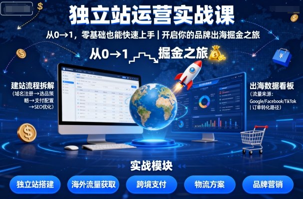 独立站运营实战课，​从0到1，零基础也能快速上手，开启你的品牌出海掘金之旅-云创网