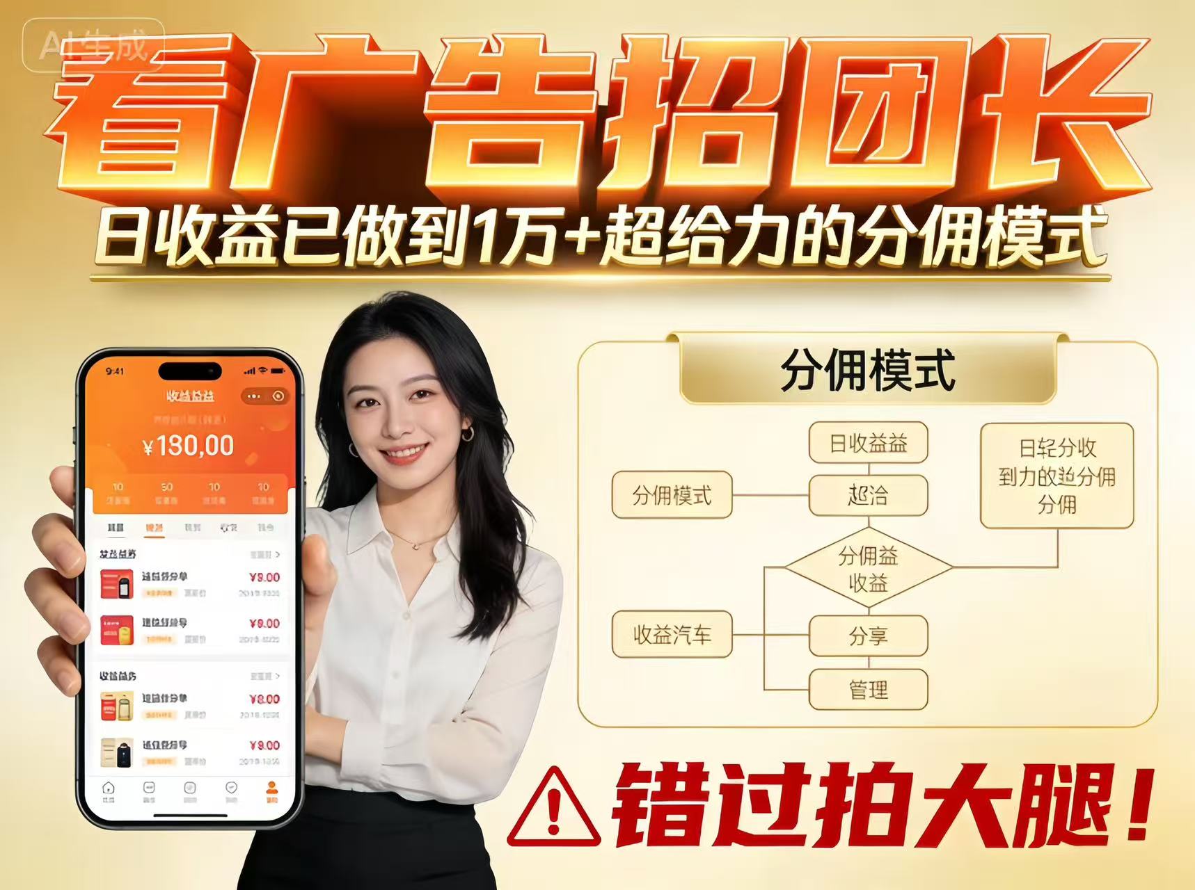 看广告招团长，团队收益已做到日入1万，分佣模式超给力，错过拍大腿-云创网