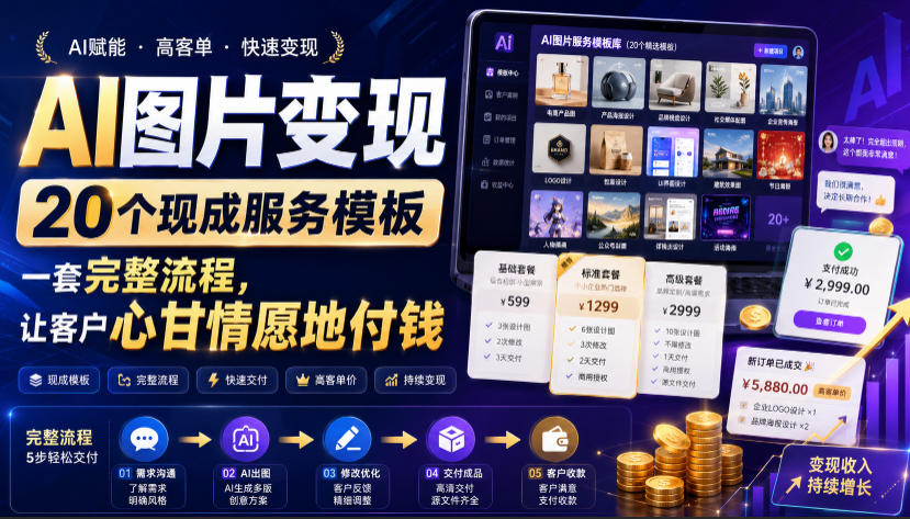 AI图片变现，20个现成服务模板，一套完整流程，让客户心甘情愿地付钱【原创双语字幕】-云创网