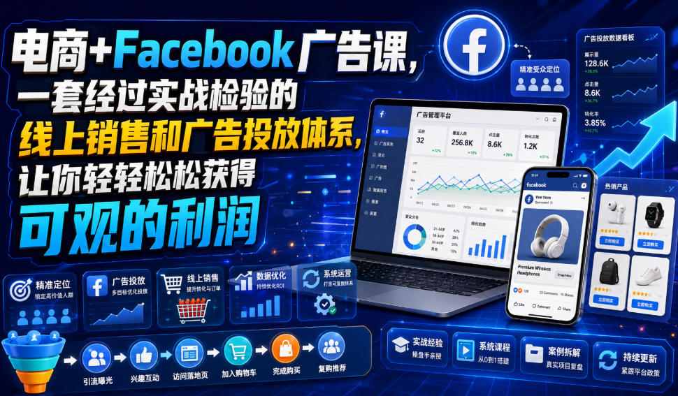 电商+Facebook广告课，一套经过实战检验的线上销售和广告投放体系，让你轻轻松松获得可观的利润【原创双语字幕】-云创网
