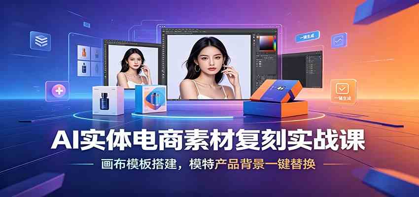 AI实体电商素材复刻实战课：画布模板搭建，模特产品背景一键替换-云创网