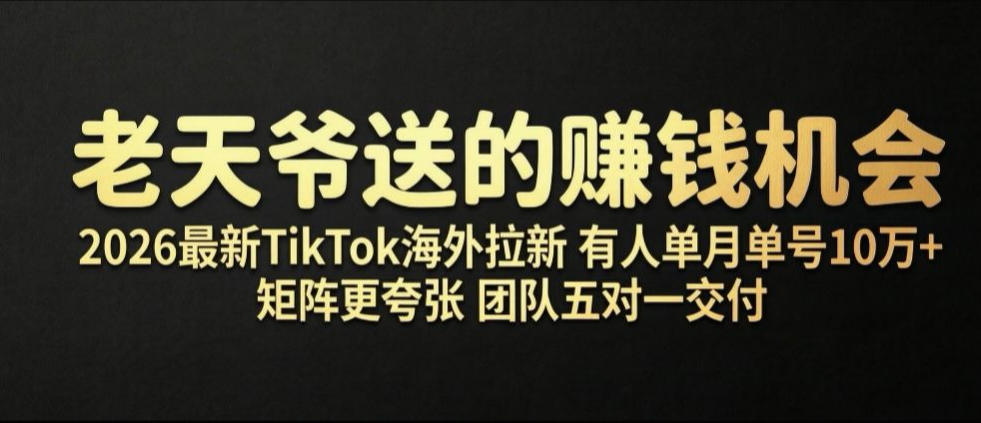 老天爷送的賺钱机会！2026最新TikTok海外拉新，有人单月单号10W+，矩阵更夸张，团队交付【揭秘】-云创网
