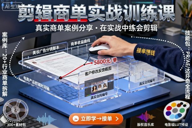 剪辑商单实战训练课，真实商单案例分享，在实战中练会剪辑-云创网