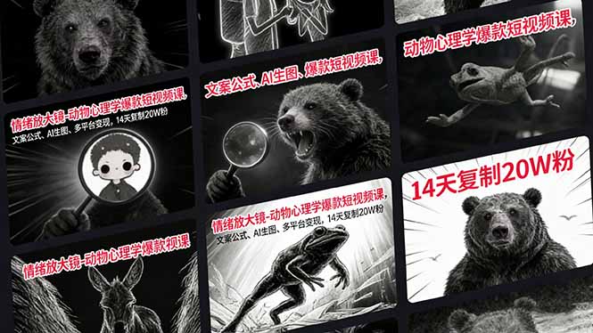 情绪放大镜-动物心理学爆款短视频课，文案公式、AI生图、多平台变现，14天复制20W粉-云创网