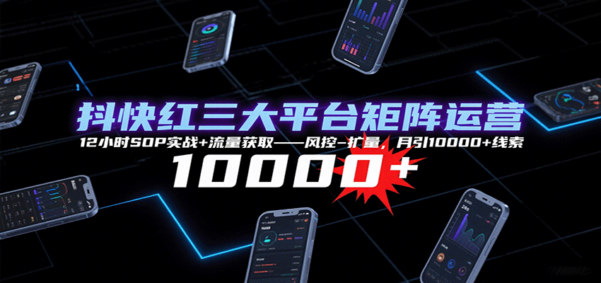 抖快红三大平台矩阵运营，12小时SOP实战+流量获取-风控-扩量，月引10000+线索-云创网