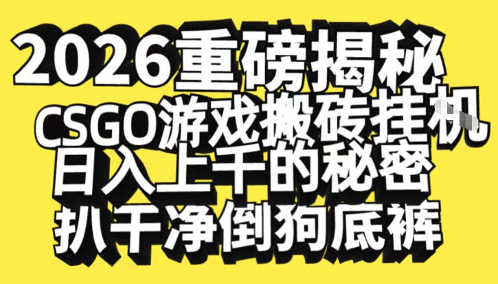 2026开年重磅解密，CSGO游戏搬砖挂G日入1k+的秘密，把倒狗的底裤扒干【揭秘】-云创网