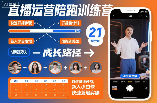 直播运营陪跑训练营，教你快速开播，新人小白快速落地实操-云创网