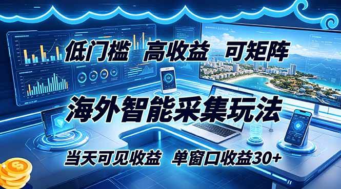 （18955期）海外智能采集玩法，低门槛高单价可矩阵，当天可见收益，单窗口30+-云创网