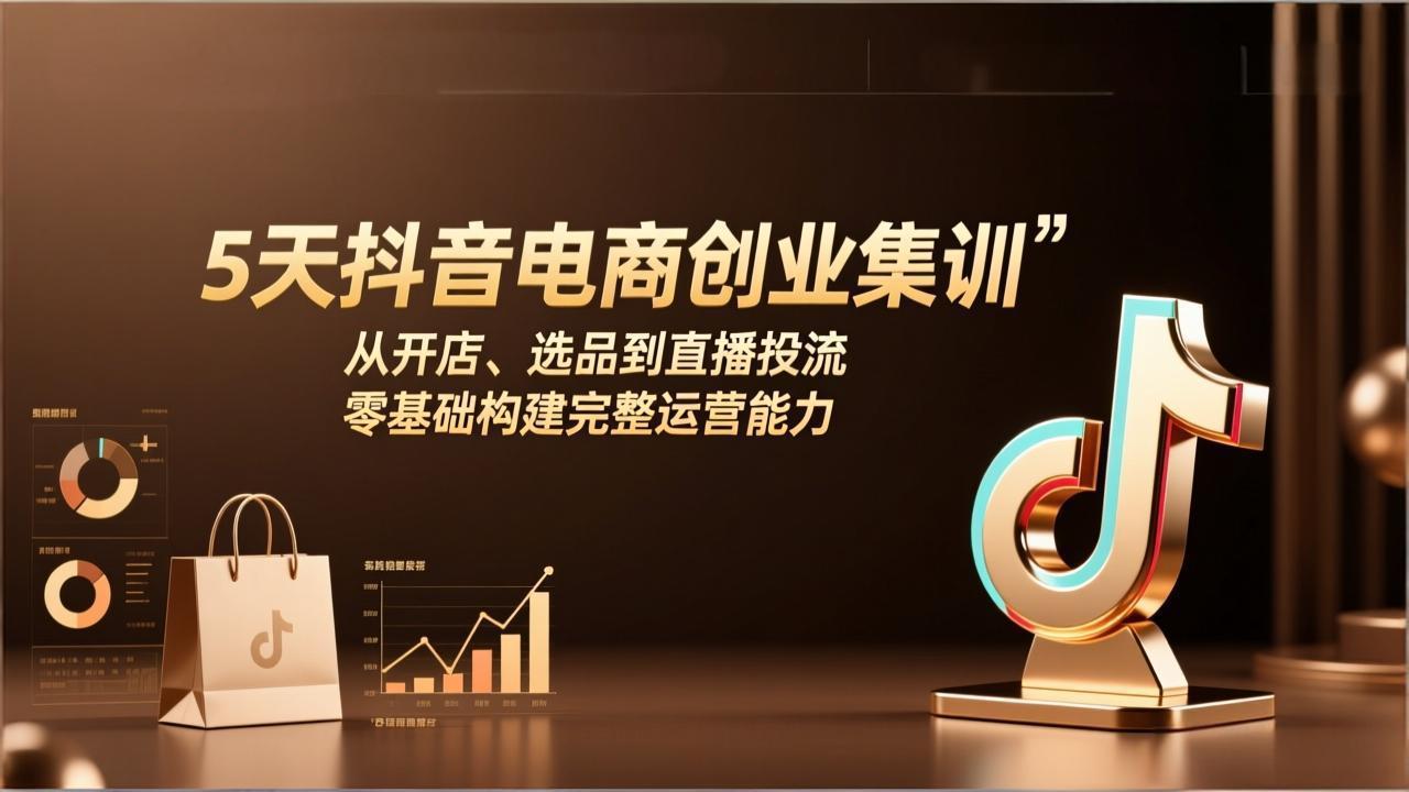 5天抖音电商创业集训：从开店、选品到直播投流，零基础构建完整运营能力-云创网