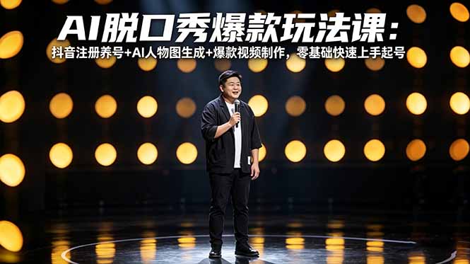 AI脱口秀爆款玩法课：抖音注册养号+AI人物图生成+爆款视频制作，零基础快速上手起号-云创网