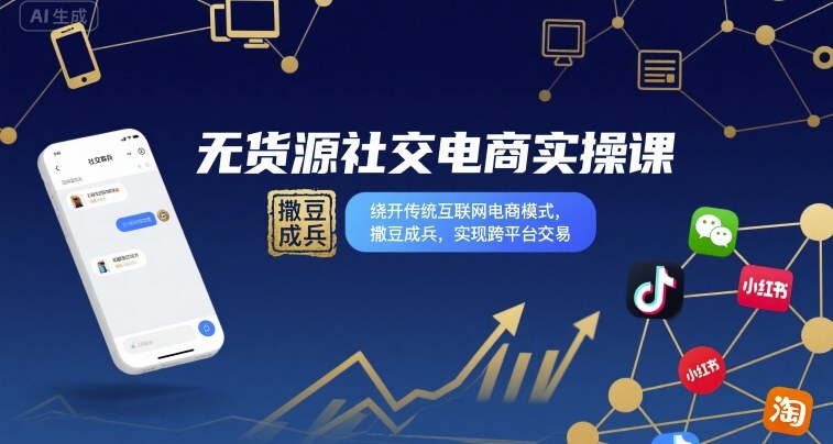 无货源社交电商实操课，绕开传统互联网电商模式，撒豆成兵，实现跨平台交易-云创网