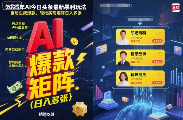 2025年AI今日头条最新暴利玩法，自动生成爆款，轻松实现矩阵日入多张-云创网