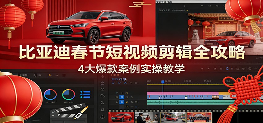 比亚迪春节短视频剪辑全攻略，4大爆款案例实操教学-云创网