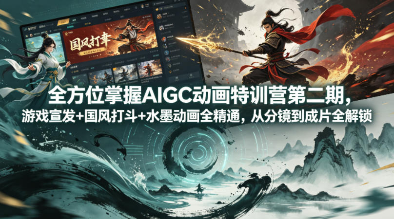 全方位掌握AIGC动画特训营第二期，游戏宣发+国风打斗+水墨动画全精通，从分镜到成片全解锁-云创网