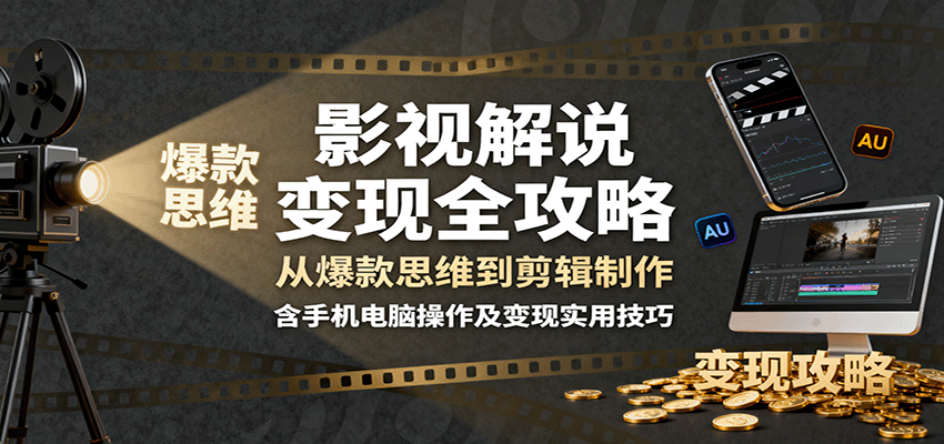 影视解说变现全攻略：从爆款思维到剪辑制作，含手机电脑操作及变现实用技巧-云创网