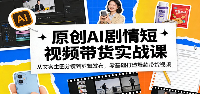 原创AI剧情短视频带货实战课：从文案生图分镜到剪辑发布，零基础打造爆款带货视频-云创网
