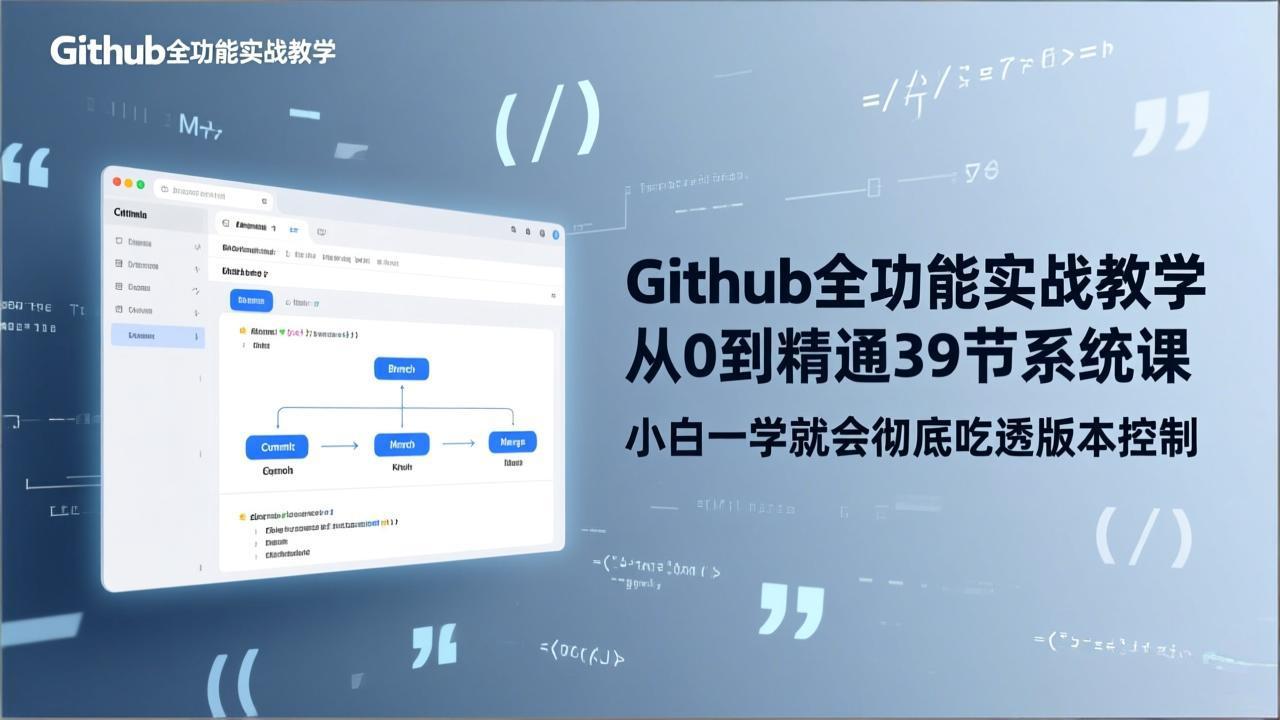 GitHub-全功能实战教学，从0到精通39节系统课，小白一学就会彻底吃透版本控制-云创网