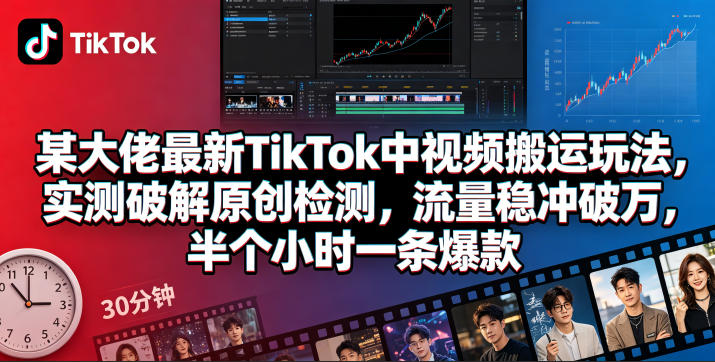 某大佬最新TikTok中视频搬运玩法，实测破解原创检测，流量稳冲破万，半个小时一条爆款-云创网