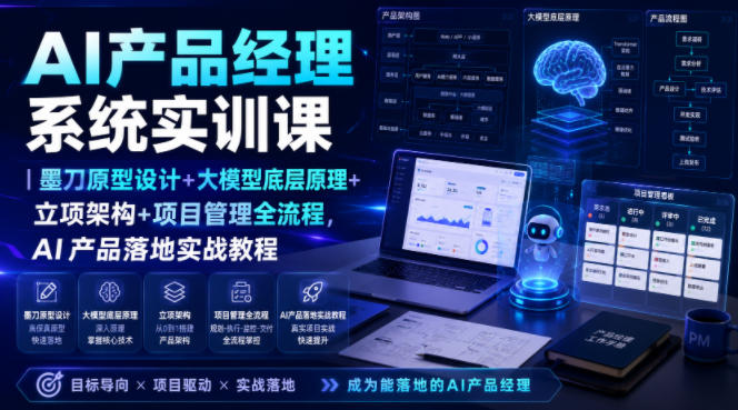 AI产品经理系统实训课｜墨刀原型设计+大模型底层原理+立项架构+项目管理全流程，AI产品落地实战教程-云创网