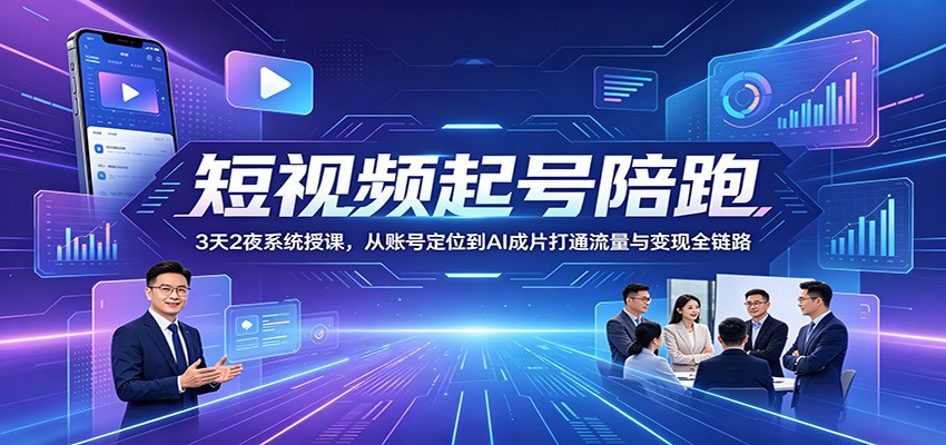 短视频起号陪跑：3天2夜系统授课，从账号定位到AI成片打通流量与变现全链路-云创网