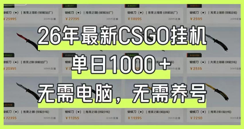26年最新CSGO挂G系统，单日1000+，无需电脑，无需养号，0基础可上手【揭秘】-云创网