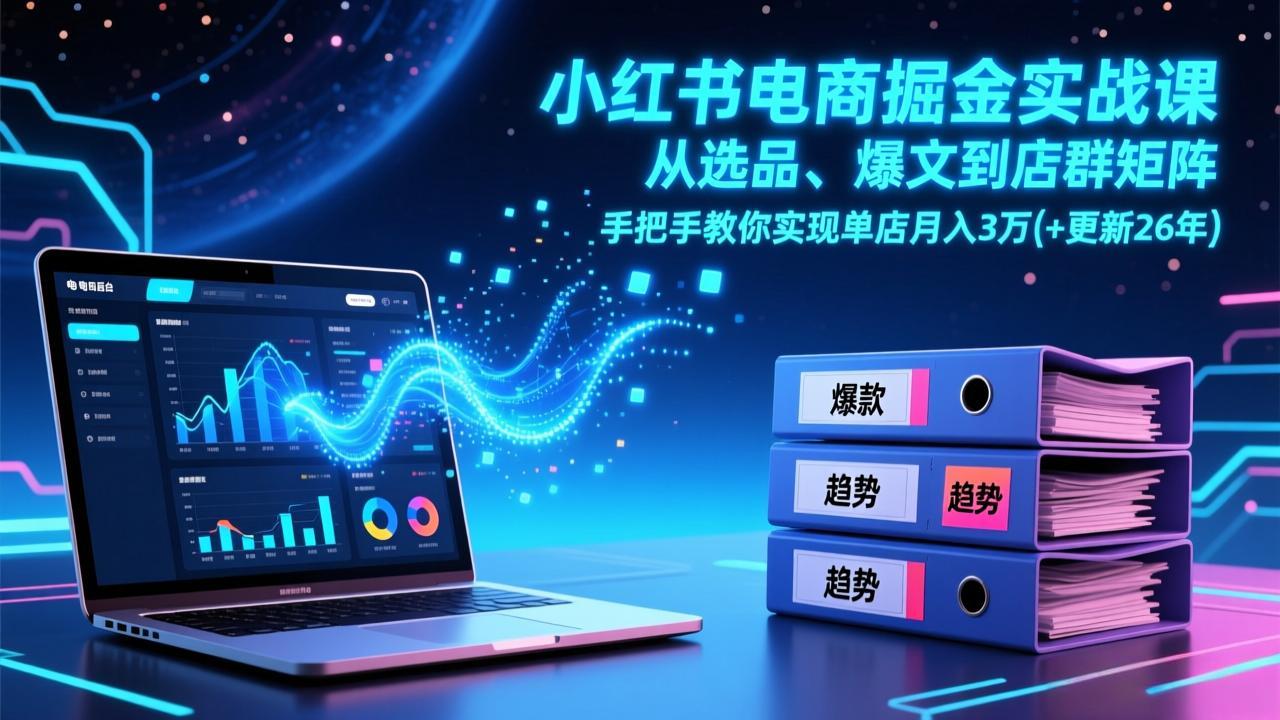 小红书电商掘金实战课，从选品、爆文到店群矩阵，手把手教你实现单店月入3万+(更新26年-云创网