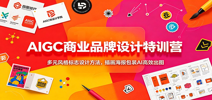 AIGC商业品牌设计特训营：多元风格标志设计方法，插画海报包装AI高效出图-云创网