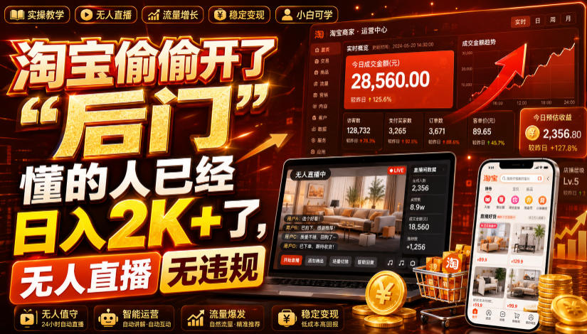 淘宝偷偷开了“后门”，懂的人已经日入2K+了，无人直播无违规，一台电脑=一家24小时营业的线上门店【揭秘】-云创网