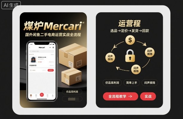 煤炉Mercari国外闲鱼二手电商运营实战全流程，仿品高利润，简单上手，闷声搞钱-云创网