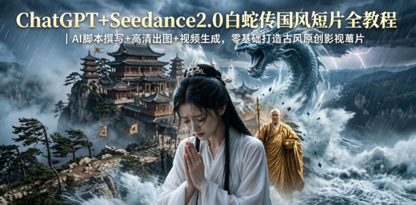 ChatGPT+Seedance2.0白蛇传国风短片全教程｜AI脚本撰写+高清出图+视频生成，零基础打造古风原创影视短片-云创网