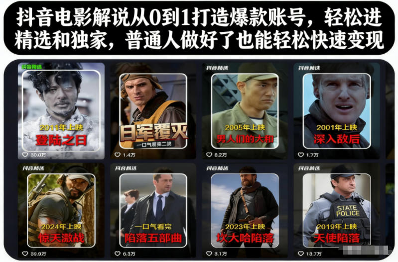 抖音电影解说从0到1打造爆款账号，轻松进精选和独家，普通人做好了也能轻松快速变现-云创网