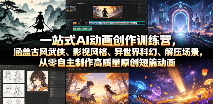 一站式AI动画创作训练营，涵盖古风武侠、影视风格、异世界科幻、解压场景，从零自主制作高质量原创短篇动画（更新）-云创网