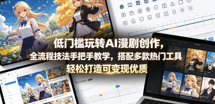 低门槛玩转AI漫剧创作，全流程技法手把手教学，搭配多款热门工具，轻松打造可变现优质作品-云创网